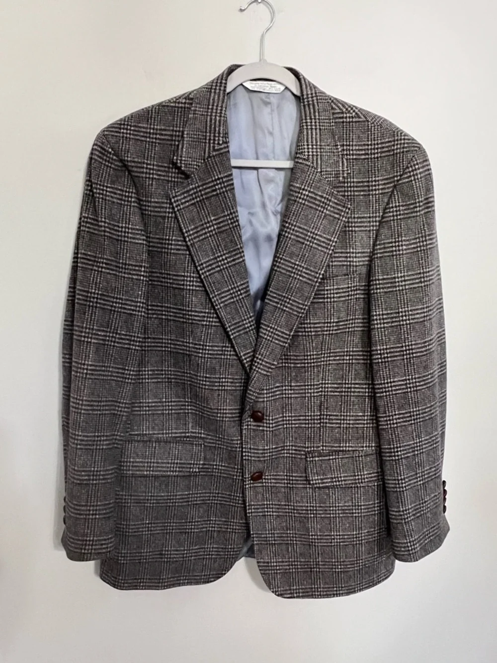 Vintage Lands End Direct Merchants Mens Glen Plaid Wool Camel Hair Blazer 41L
